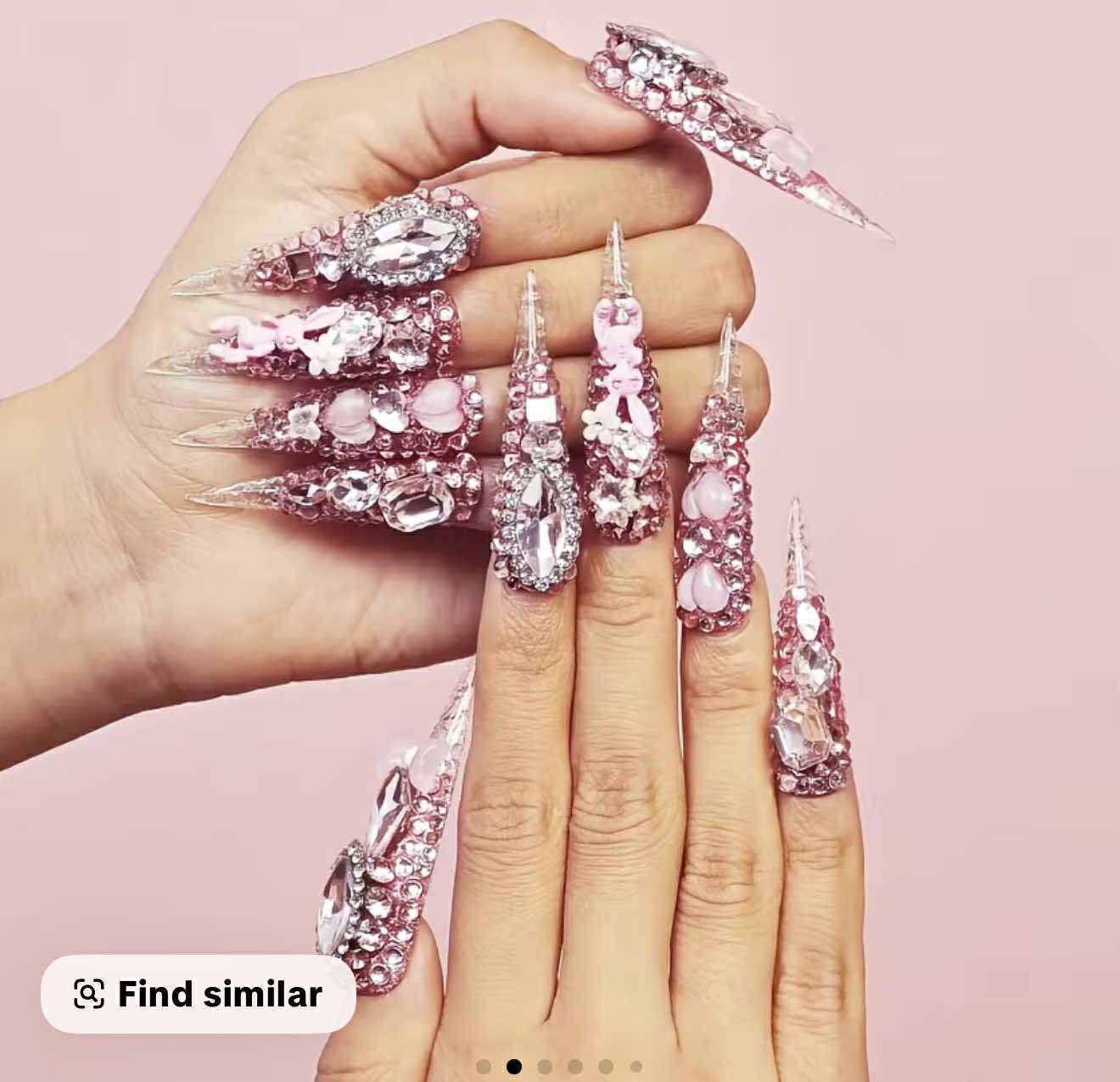 Pink Iced Princess — XXL Stiletto 3D Crystal Press-On Nails (Handmade)
