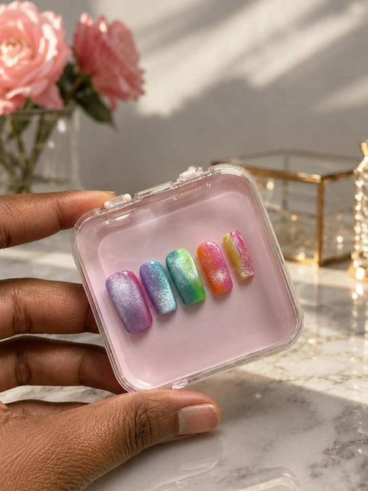 Short Square Cat Eye Press-On Nails | Handmade Magnetic Chrome Nails